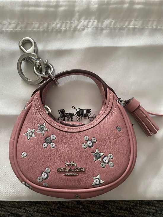 Coach Accessories - Coach Pink Leather Star & Stud Mini Bag Charm Keyring